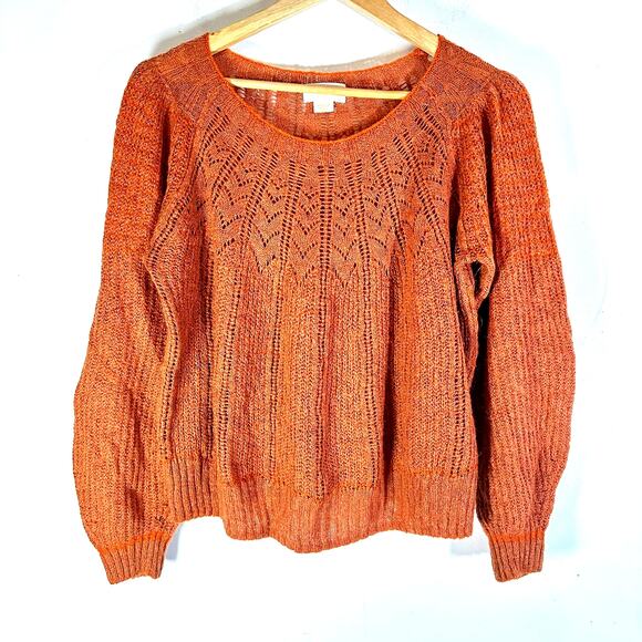 Anthropologie Maeve Lindsay‎ Pointelle Sweater Womans M Orange Wool Alpaca Blend - Picture 3 of 13